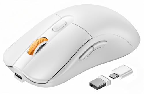 Image of ProtoArc EM15 USB C Mouse, Tri-Mode Bluetooth Mice for Laptop, White | 68g Ultra-Light, Full-Size Ergonomic Design, Silent Clicks, Rechargeable, Dual Receivers (Type-C & USB-A), for Windows, Mac