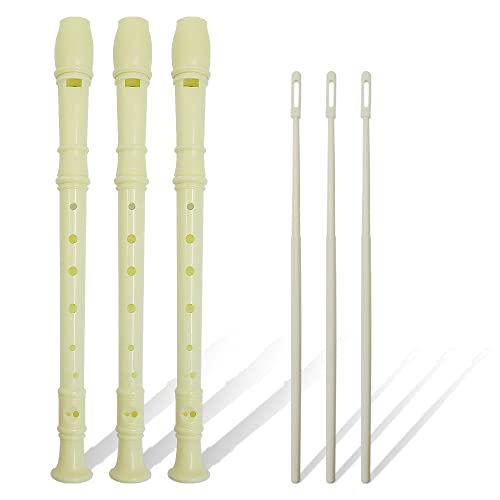 3 Pack 8 Hole Soprano Recorders Descant Flute, Fingering Recorder Instrument With Cleaning Rod And Storage Bag, Soprano Recorder Instrument For Beginners Kids (White) #TOP16