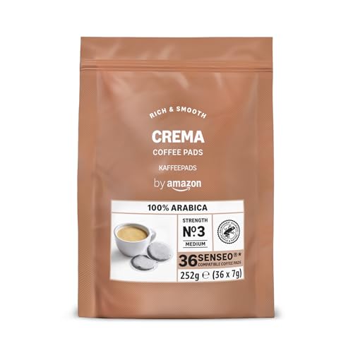 by Amazon Dosettes de Café Crema 100% Arabica, Compatibles Machine Senseo, 36 Unités (1 Paquet de 36) – Certifiées Rainforest Alliance