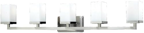 Z-Lite Luz de tocador Tidal Five Light de 1900-5V, marco de metal, acabado de níquel cepillado y pantalla de ópalo mate de material de vidrio