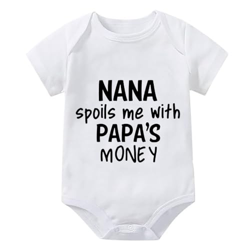WOOYONGING Nana Spoils Me With Papa's Money Infant Romper Girl Short Sleeve Girl Newborn Clothes White Baby Boy Onsies12-18 Months