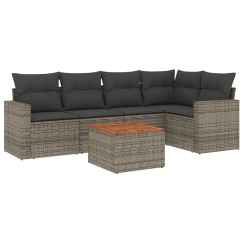 vidaxl Garden Sofa Set with Cushions - Grey Poly Rattan sectional Modular Lounge - Acacia Wood Table - Outdoor Patio Terrace Furniture Set