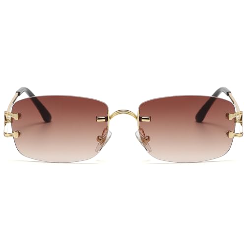Rimless Sunglasses for Men Women Trendy Small Narrow Rectangle Metal Frame Sun Glasses Shades 90s Eyewear2