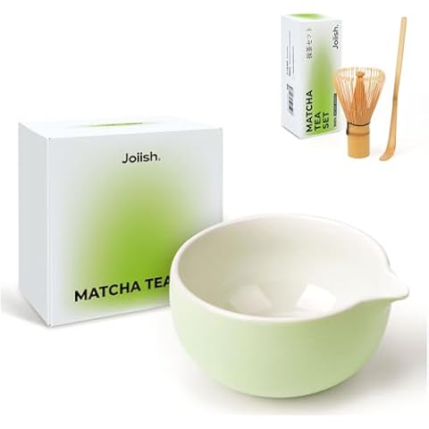 Joiish Matcha Bowl with Spout & Bamboo Matcha Whisk and Scoop Set, Basic Matcha Tea Kit 3 PCS Cover