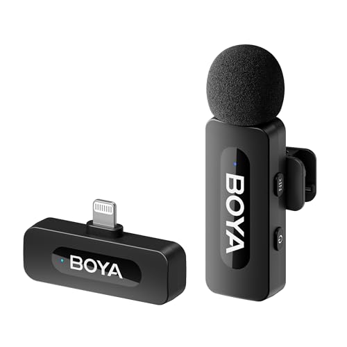 BOYA by-V1 Wireless Lavalier Mikrofon for iPhone, Handy Mikrofon iPhone Kabellos, 100m Reichweite, Mini Ansteckmikrofon für Podcast,Video, Vlog, YouTube, TikTok