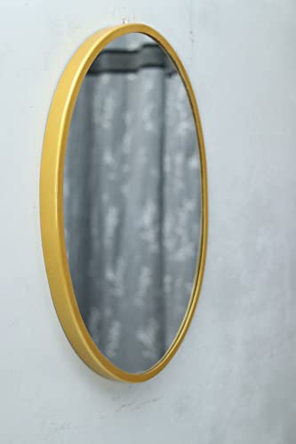 Image of Quality Glass Metal Frame Oval Wall Mirror Royal Mirror Home Decorative Mirror Modern Mirror Living Room Mirror Wall Mirror Bathroom Mirror Size 18x24 inches Color Golden MF 42
