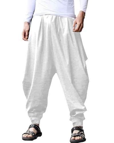 YAOHUOLE Herren Haremshose Baggy Pumphose Herren Yoga Herren Freizeit Haremshosen Weiß L