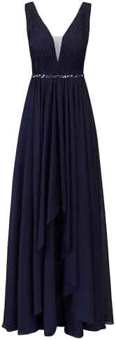 Apart Langes Abendkleid, ärmelloses Partykleid, rückenfreies Dekolleté, Bodenlanges Design-Hochzeitskleid, mittiger Reißverschluss hinten, V-Ausschnitt, bequemes Festkleid, Navy