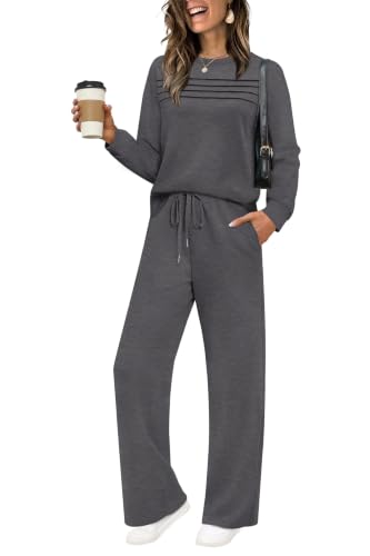 Image of WIHOLL Women's 2 Piece Sets Sweatshirt Casual Travel Outfits Lounge Wide Leg Tracksuit Cozy Sweatsuits Fashion 2026
