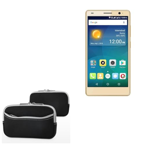 BoxWave Case Compatible with QMobile Noir S6 Plus - SoftSuit with Pocket, Soft Pouch Neoprene Cover Sleeve Zipper Pocket - Jet Black with Grey Trim