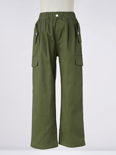 Youth Girls Wide Leg Cargo Pants Baggy High Waist Straight Jeans Athletic Workout Joggers Trousers3