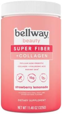 Bellway Beauty Sugar-Free Psyllium Husk Super Fiber + Collagen, Strawberry Lemonade, 11.46 Ounce (13 Servings)