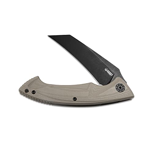 Kubey Ku212 Folding Pocket Knife With Clip, Glass-Filled G10 Handle, 3.4" Tantopoint D2 Steel Blade, Ceramic Ball Bearing Washer Via Flipper And Liner Lock (Khaki/Blacktitanium^bursh) #TOP2