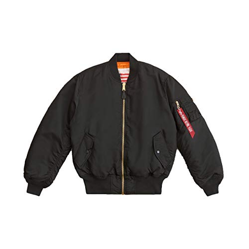 Alpha Industries MA-1 Blood Chit Bomber Flight Jacket - Fighter Pilot Flight Jacket - Black, XL