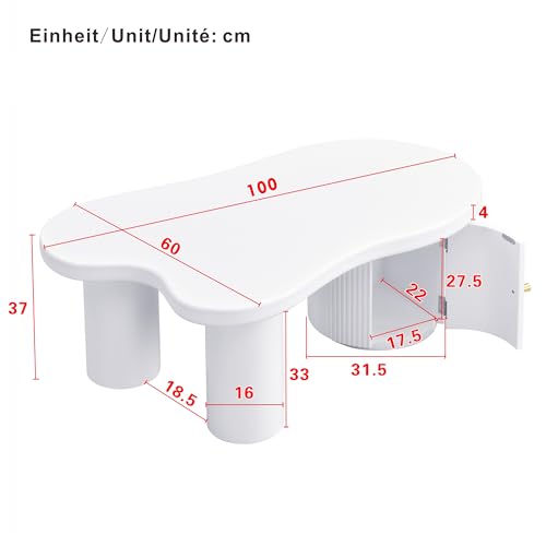 WISDOMLIFE Asymmetrischer Couchtisch mit Stauraum, Robuster Coffee Table 100×60×37 cm, Schlichtes Möbel für Wohnzimmer Büro mit Aluminiumgriff Schrank – Bild 3