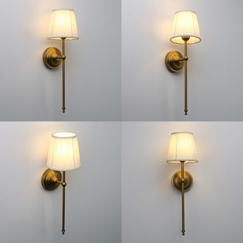 Image of Phansthy Hardwired Brass Boho Wall Sconces Set of 2, Vintage Industrial Wall Lights 2 Pack, Vanity Light Wall Lamps with Lace Gauze Shade for Bedroom Living Room Hallway Decor (Antique + White Shade)