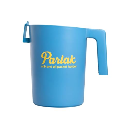 Image of Parlak Milk and Oil Packet Holder, Black Plastic Kitchen Organizer with Handle, Cylindrical Spill-Proof Pouring Container (Blue, Large)