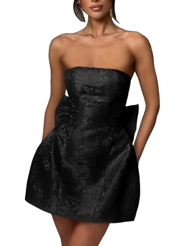 Xijun Short Satin Homecoming Dresses for Teens Bow Back HOCO Strapless Prom Dress Cocktail Party Gowns