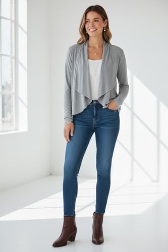 Image of ToBeInStyle Womens Open Front Long Sleeve Lightweight Asymmetrical Draped Cardigan with Side Pockets