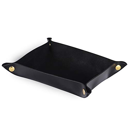 Genuine Leather Tray Storage For Keys Coin and Nightstand Things Work as Folding Walet Also Accept Custom Order with Your Name or Logo (Black) Genuine Leather Tray Storage For Keys Coin and Nightstand Things Work as Folding Walet Also Accept Custom Order with Your Name or Logo (Black)