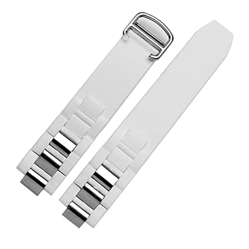 Bracelet montre convexe pour Cartier 21e siècle silicone blanc finition argentée