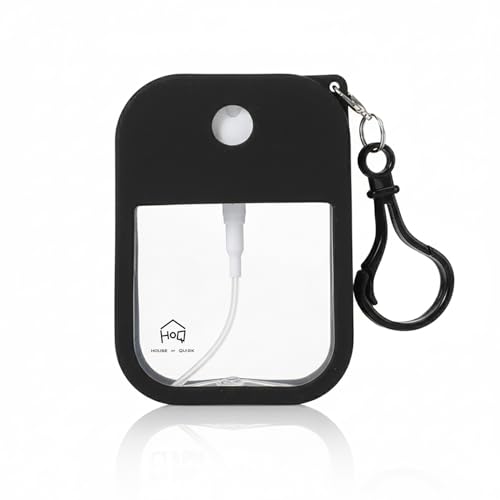 Image of House of Quirk 38ml Portable Card Spray Bottle - Refillable Perfume & Sanitizer Mist Sprayer with Hook (Black)