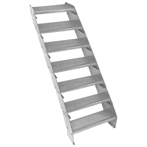 Escalera Metálica Ajustable - 7 escalones 600mm/60 cm ancho x 300mm/30cm alto | Acero Galvanizado | Peldaños impermeables | Pernos, arandelas y tuercas INCLUÍDOS | Ideal exterior