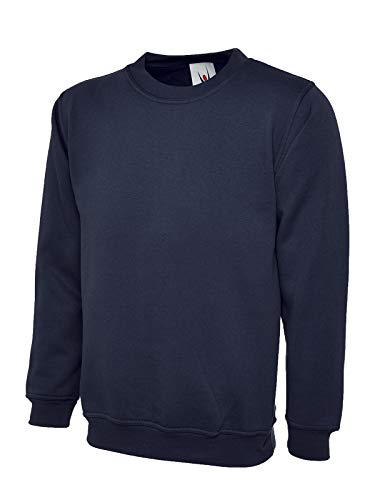 Mad Ink Plain Classic Crewneck Sweatshirt Jumper Top (L, Navy)
