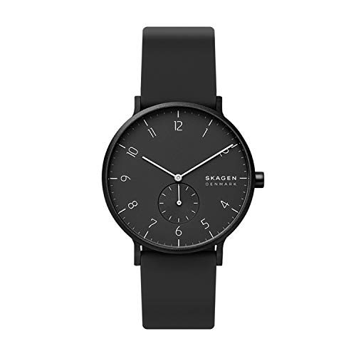 Skagen Herrenuhr Aaren Kulor, Dreizeigeruhrwerk, 41mm Midnight Aluminiumgehäuse mit Silikonarmband, SKW6544
