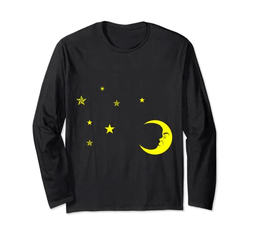 estrellas amarillas y luna en la oscuridad Manga Larga