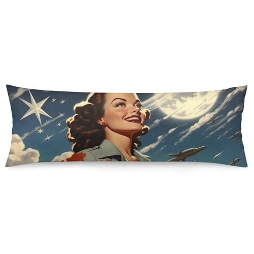 World War II Pin Up Girl Decorative Throw Pillow Cases Long Body Pillowcase Cushion Covers for Couch Sofa Bedroom