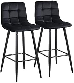 CLIPOP Bar Stools Set of 2 Black Velvet Breakfast Bar Chairs with Backrests and Metal Legs,2 PCS Kitchen Counter High Bar Pub Stools (Seat Height : 65CM)