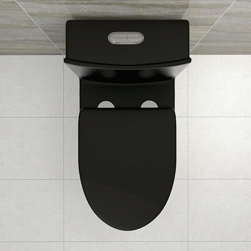 Inodoro moderno de una pieza en cerámica SouNor, con entrada de 12", forma alargada y taza en U, cierre suave, doble descarga (1,1/1,6 GPF), acabado negro mate miniatura 5
