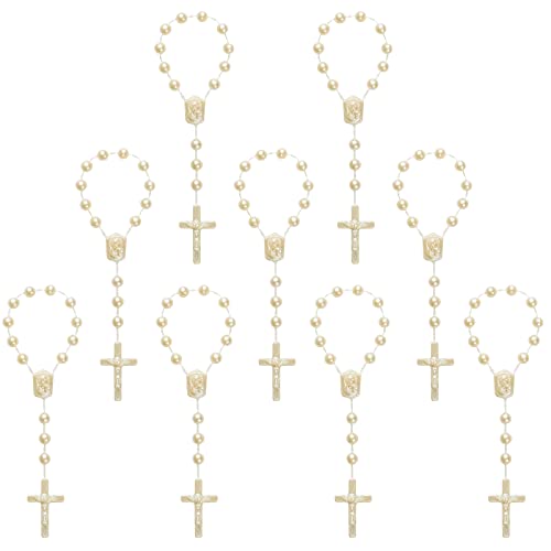 50 Baptism Acrylic Mini Rosary - First Holy Communion Party Gift Suitable for Recuerditos De Bautismo Christening Favors Decenarios Finger Rosary (Ivory) Plastic