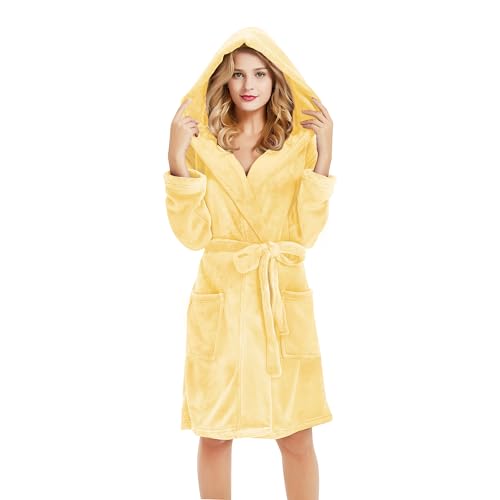 Image of U2SKIIN Women Hooded Fleece Robe, Short Plush Robes for Womens With Hood Soft Warm Spa Bathrobe