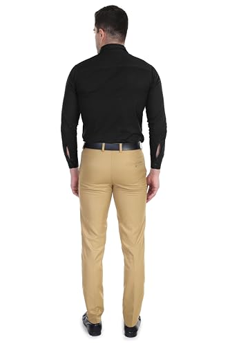 Image of Men's Stretchable Solid Plain Formal Trousers - Regular Fit Stylish Pants for Office & Party, Fashionable Dress Trousers for Men