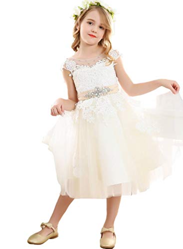 Bow Dream Vestido de niña de honor ceremonia de boda encaje formal bautismo, marfil, 10 años