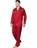 Mens Silk Satin Pajamas Set Sleepwear Loungewear Red XL
