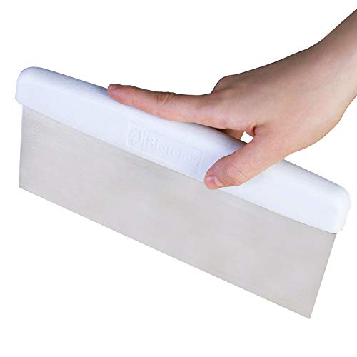 Bleteleh Large Bench / Dough / Cake Scraper, Icing Smoother Spreader, 10-Inch Long Stainless Steel Blade, With White Polypropylene Handle #TOP7
