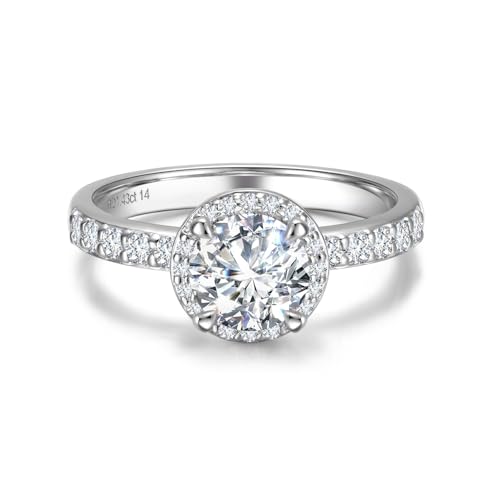 AGVANA Halo of Devotion 0.64-1.43 Ct. Tw. Lab Grown Diamond Halo Engagement Ring in Sterling Silver (0.3-1 Carat Main Stone) Promise Anniversary Wedding Ring for Women (D-E Color, VS Clarity)