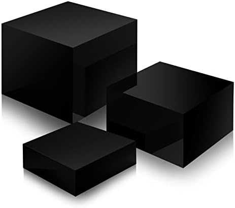 Yulejo Set of 3 Acrylic Display Risers Acrylic Boxes Acrylic Display Nesting Cubes 5 Sided with Hollow Bottoms Display Stand Shelf for Comestic Food Collectibles Jewelry Figures Show (Black)