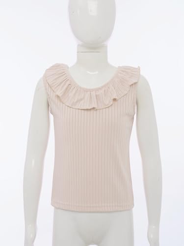 TiaoBug Kids Girls Fashion Cross Back Vest Sleeveless Ruffle Ribbed Tank Top for Vacation Beach Picnic Weekend3