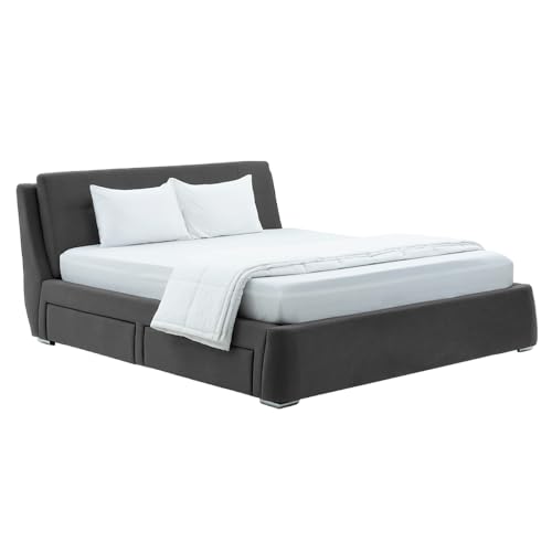 Image of Wakefit Bed | King (78 X 72) Solid Wood Bed, Upholstered, with Storage, 3 Year Warranty - Lanta - Omega Ash Grey