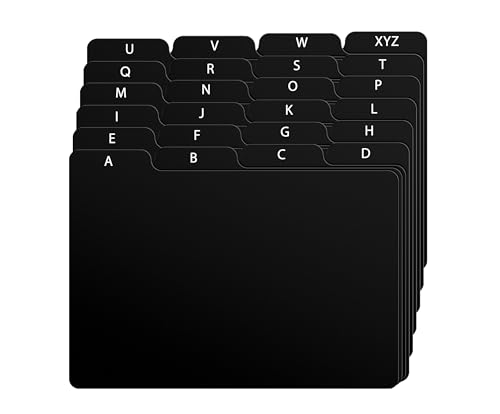 Alfion 4x6 Index Card Alphabet Tab Dividers 24 pcs (Black)