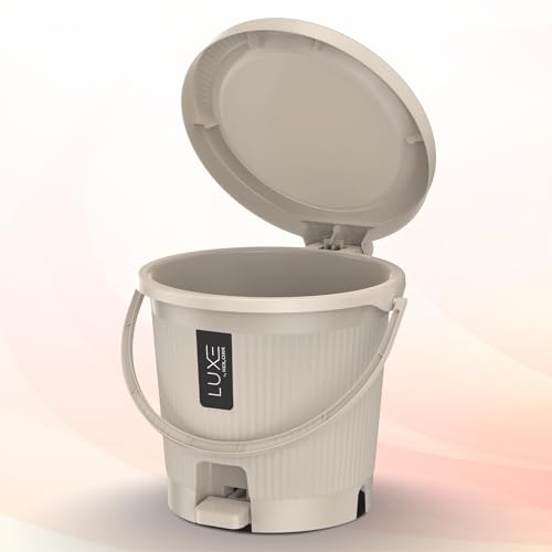 Image of KOLORR Luxe Premium Plastic Pedal Dustbin | Modern Plastic Waste Bin, Trash can with Sleek Design for Home, Kitchen, Office, Bathroom & Washroom - Small, Sand Stone
