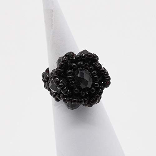 Handmade Blooming Rose Flower Crystal Stretch Ring Elastic Rope with Colorful Crystal Beads Adjustable Statement Ring