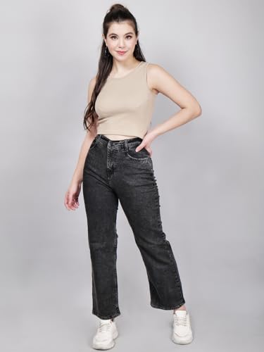 Image of Women's Reguler Fit Modern Regular High Rise Strechable Solid Clean Look Jeans- Dark Grey