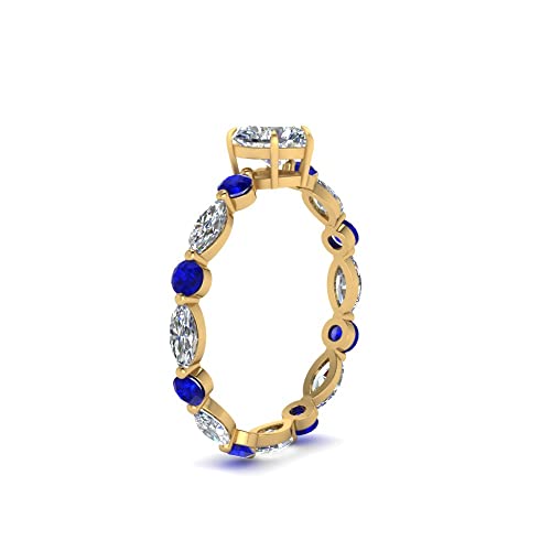 Image of 55Carat Choose Your Gemstone Marquise and Round Eternity Ring Yellow Gold Plated Heart Shape Side Stone Engagement Rings Lightweight Office Wear Everyday Gift Jewelry US Size 4 to 12