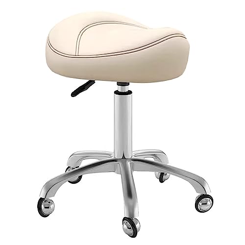 Tabouret de selle à roulettes avec assise ergonomique réglable beige
