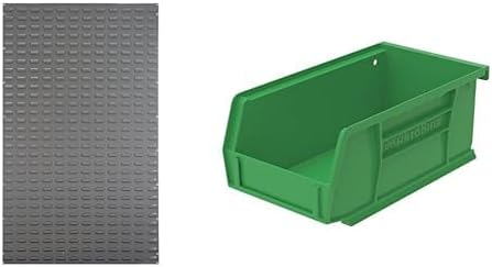 Akro-Mils 30161 Panel 36"x61", Grey + 30220 Bins (24-Pack Green) – Stackable Storage Bins 7"x4"x3"